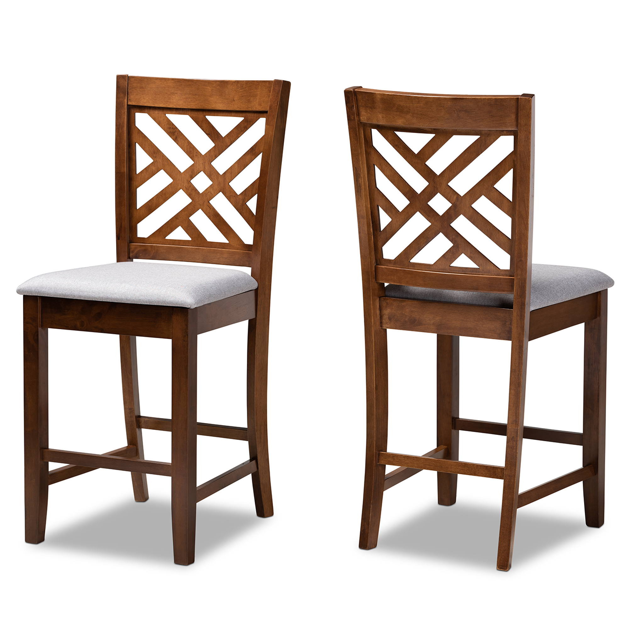 Baxton Studio Caron Modern and Contemporary Grey Fabric Upholstered Walnut Brown Finished 2-Piece Wood Counter Height Pub Chair Set